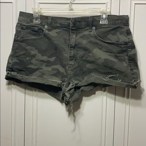 Camo denim shorts